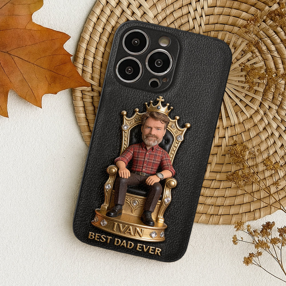 The King Dad - Personalized Father 3D Embossed Leather Phone Case