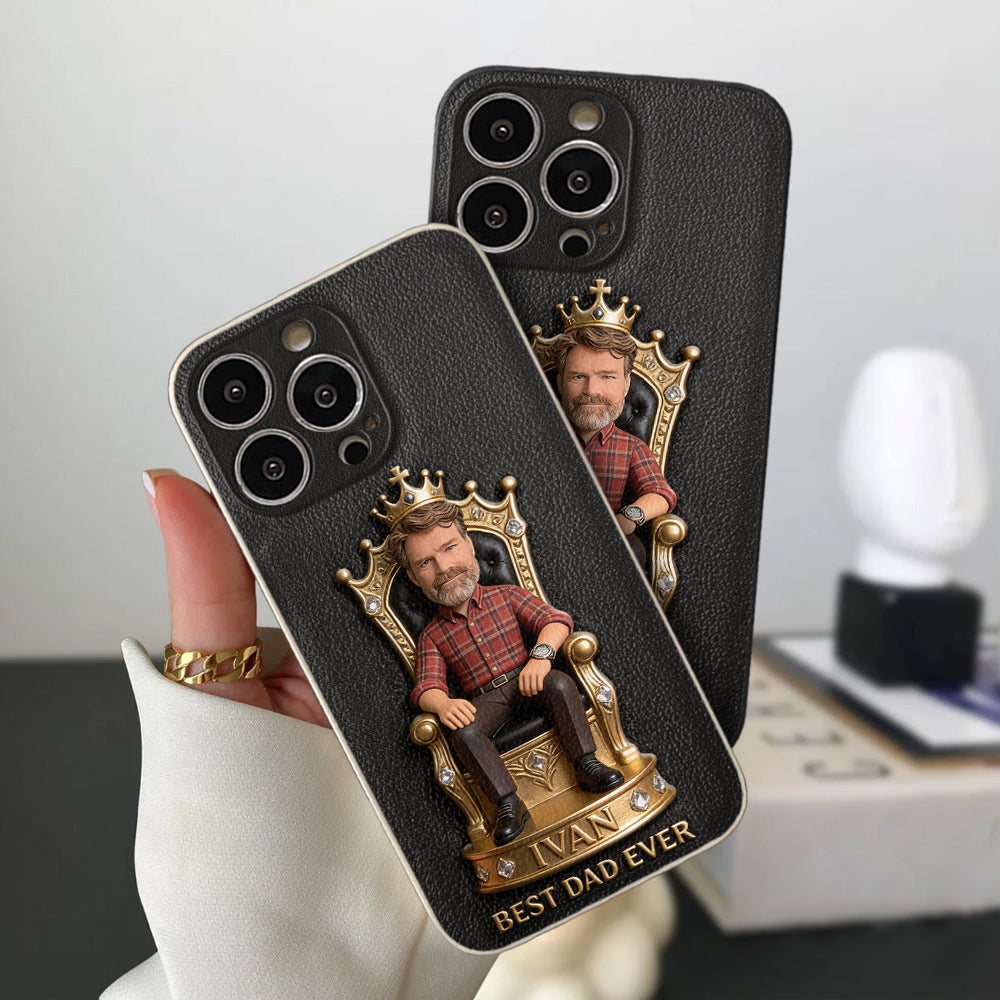 The King Dad - Personalized Father 3D Embossed Leather Phone Case