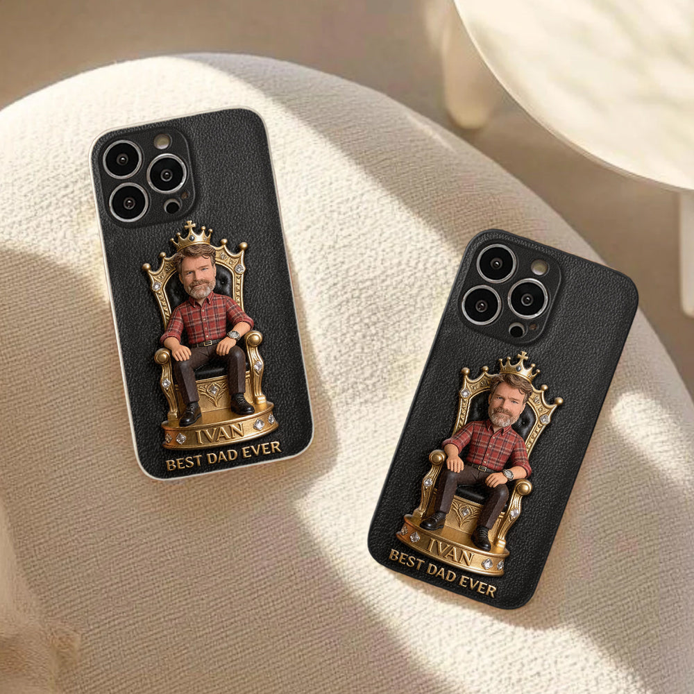 The King Dad - Personalized Father 3D Embossed Leather Phone Case