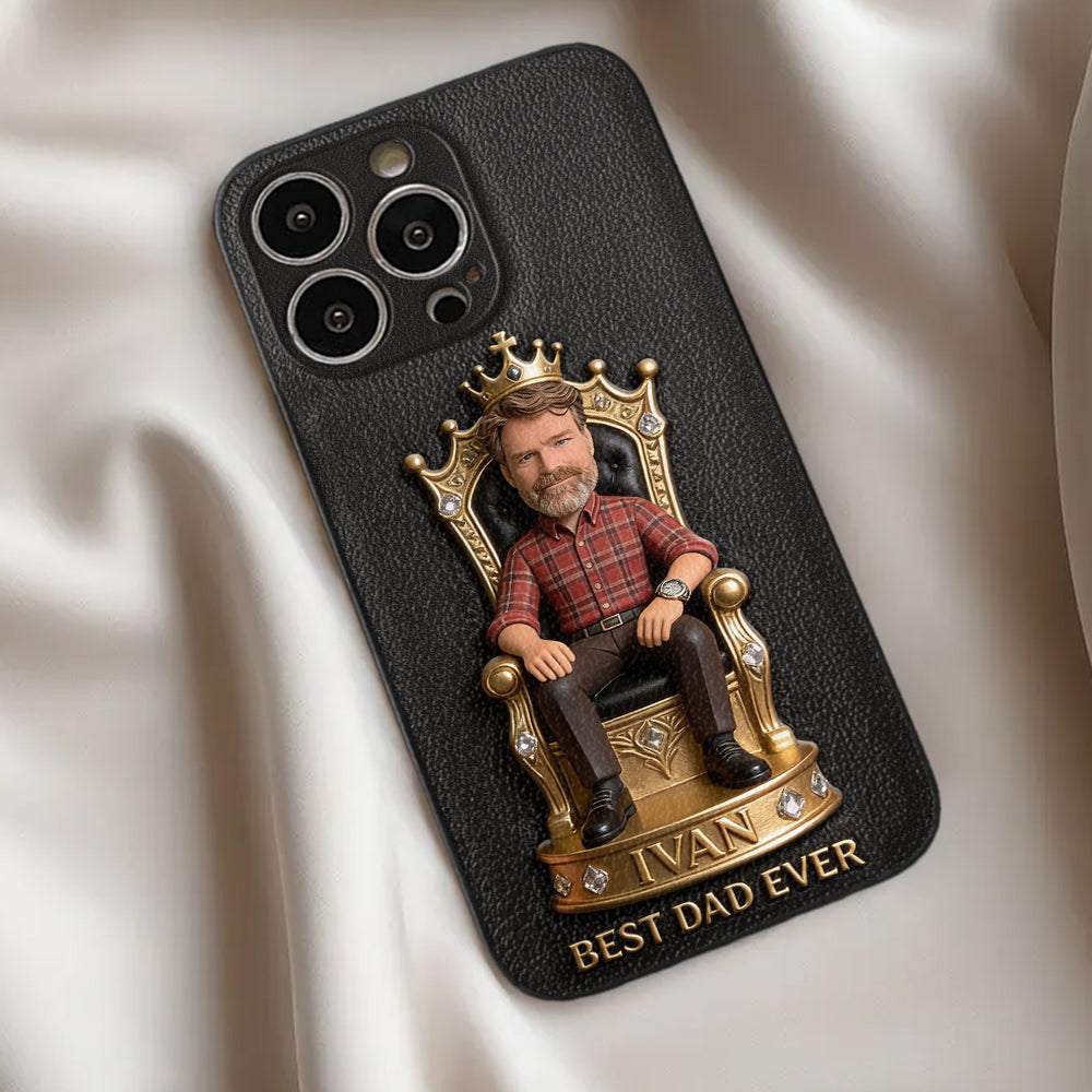 The King Dad - Personalized Father 3D Embossed Leather Phone Case