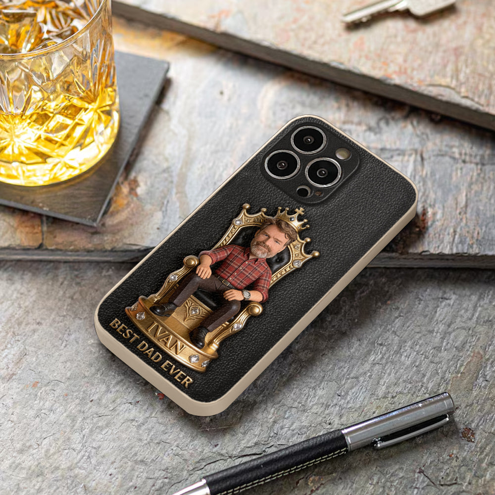 The King Dad - Personalized Father 3D Embossed Leather Phone Case