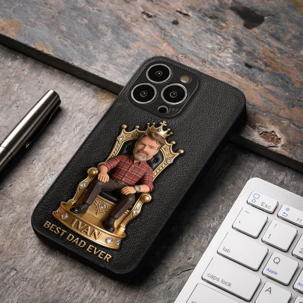 The King Dad - Personalized Father 3D Embossed Leather Phone Case