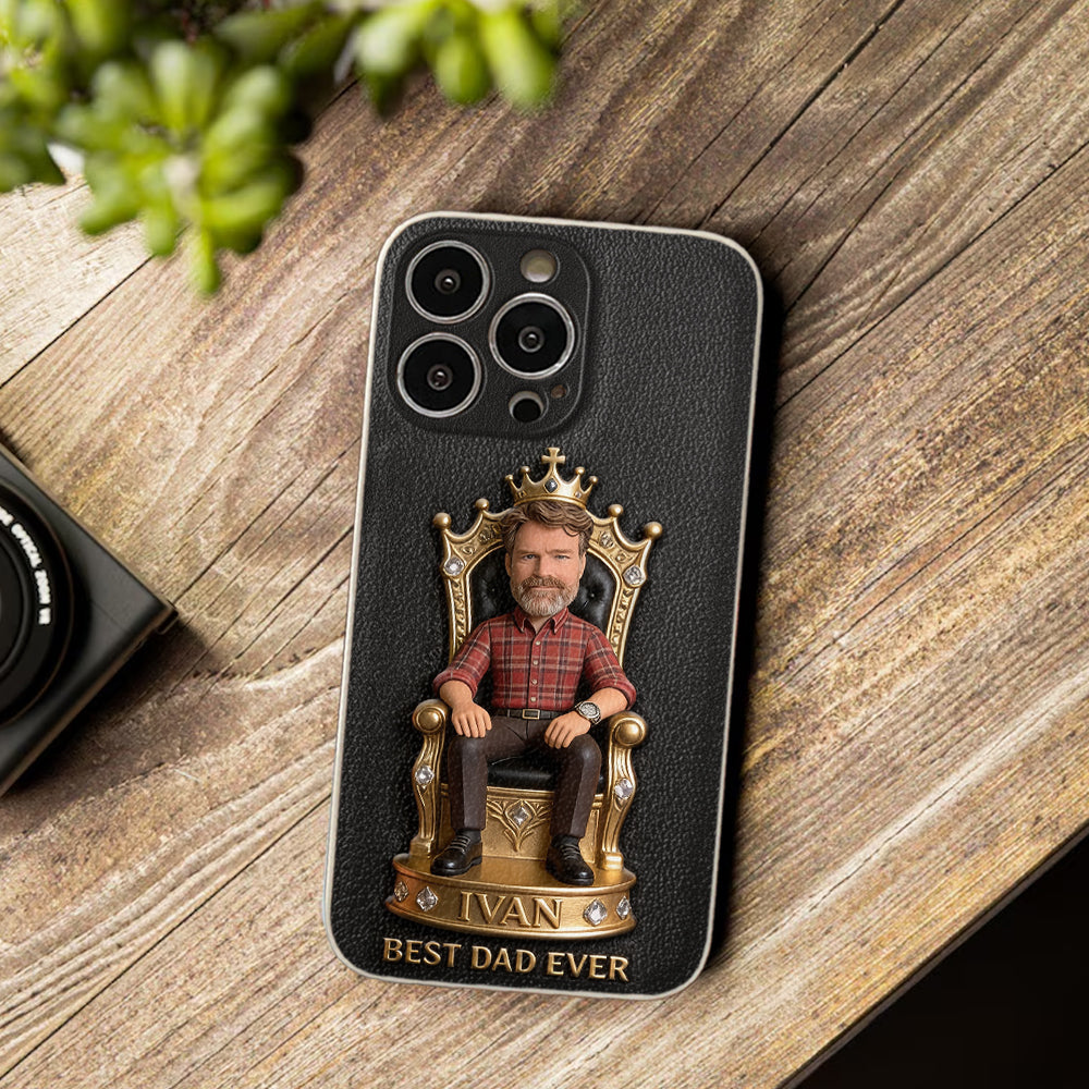 The King Dad - Personalized Father 3D Embossed Leather Phone Case