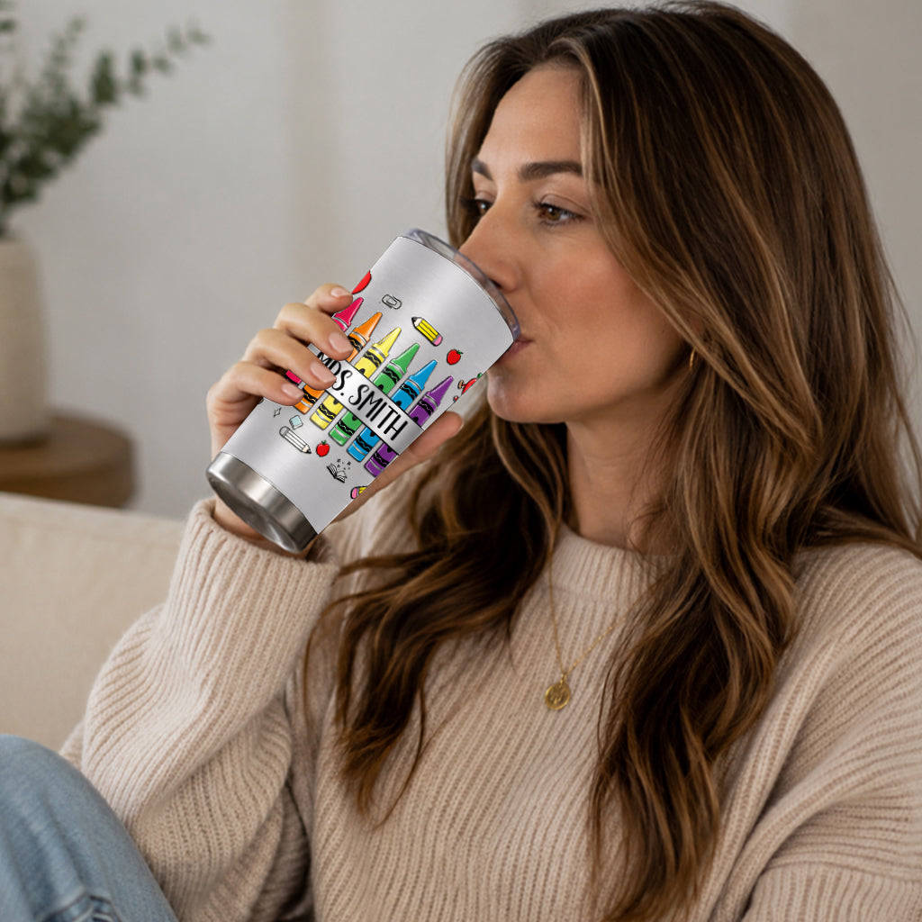 Pencil Crayon Teacher Tumbler - Personalized Teacher Tumbler