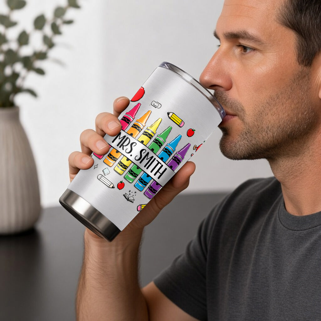 Pencil Crayon Teacher Tumbler - Personalized Teacher Tumbler