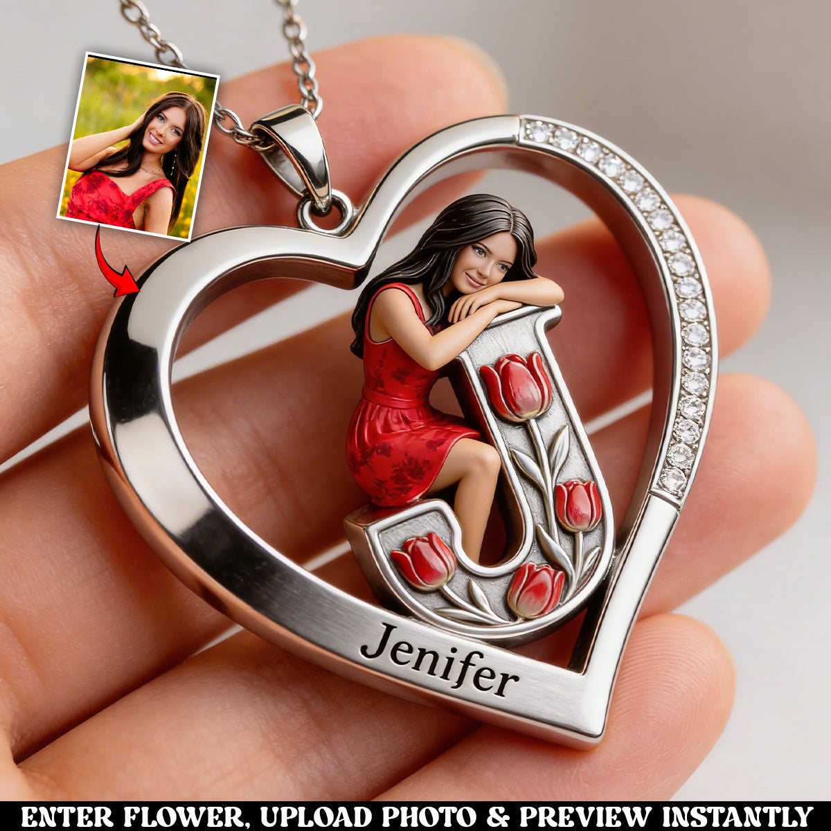 Love Yourself - Personalized Birth Month Flower Shaped Metal Pendant Necklace