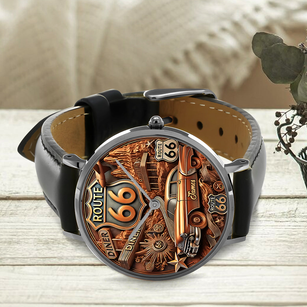 Vintage Route 66 - Personalized Muscle Car Hand Watch