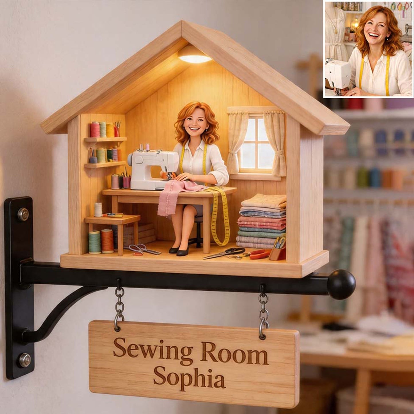 Sewing Room Miniature Sign - Personalized Sewing Wooden Wall Mount Sign