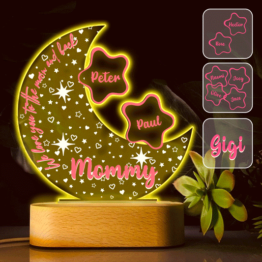 We Love You To The Moon And Back - Personalized Grandma Shaped Plaque Light Base