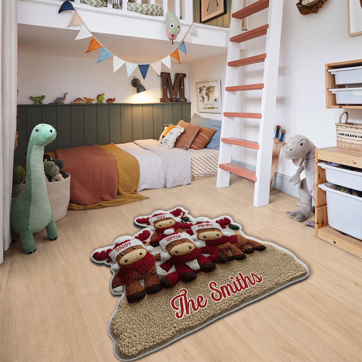 Reindeer Family - Personalized Family Non-Slip Tufted Rug