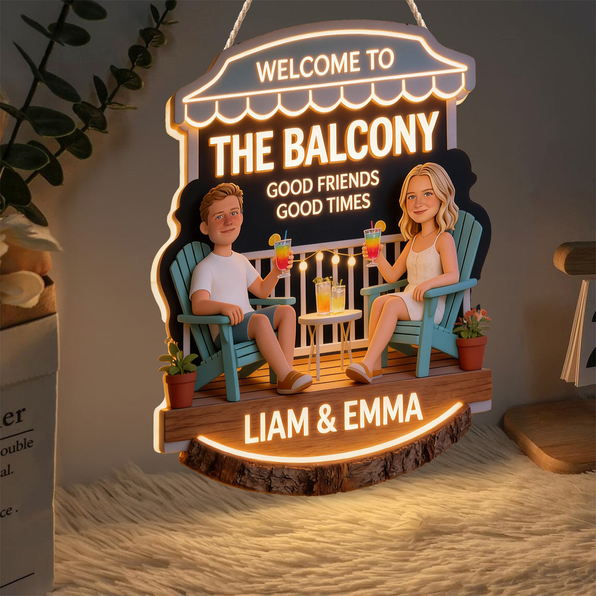 Welcome Patio Backyard Good Friends Good Times - Personalized Backyard LED Light Acrylic Sign