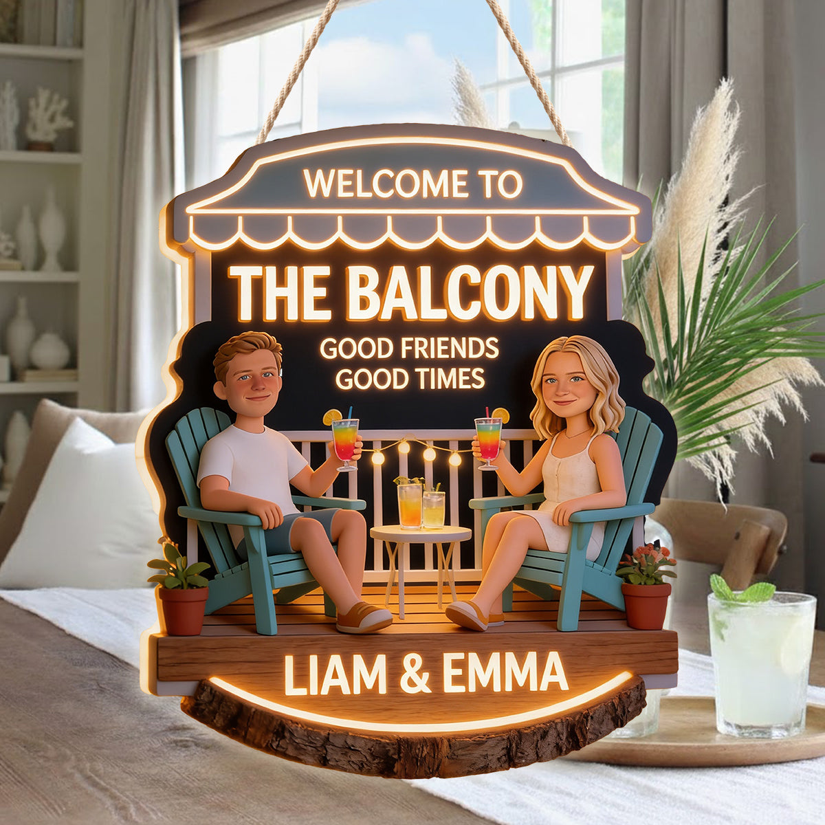 Welcome Patio Backyard Good Friends Good Times - Personalized Backyard LED Light Acrylic Sign