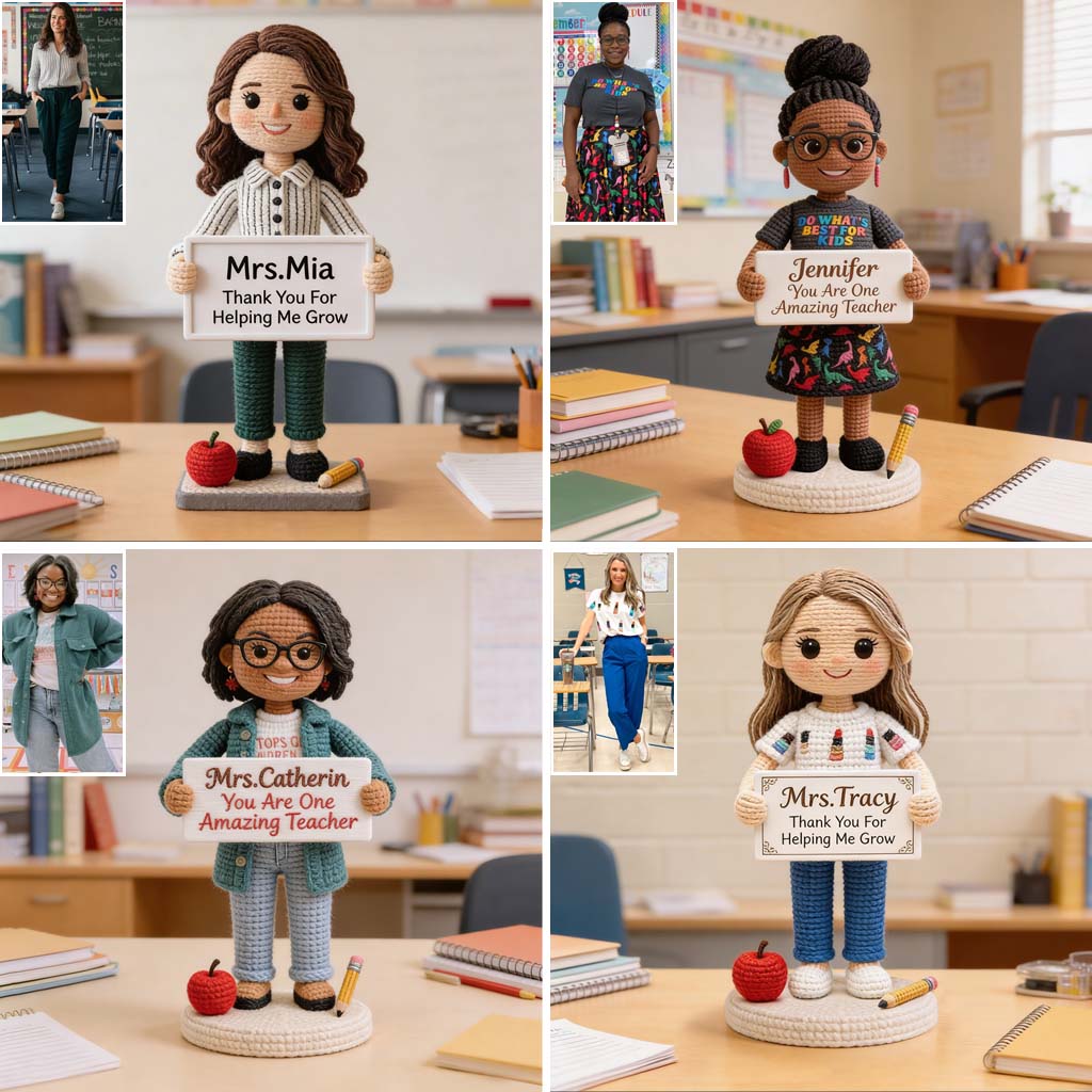 Thank You For Helping Me Grow - Personalized Teacher Hand Knitted Figurine