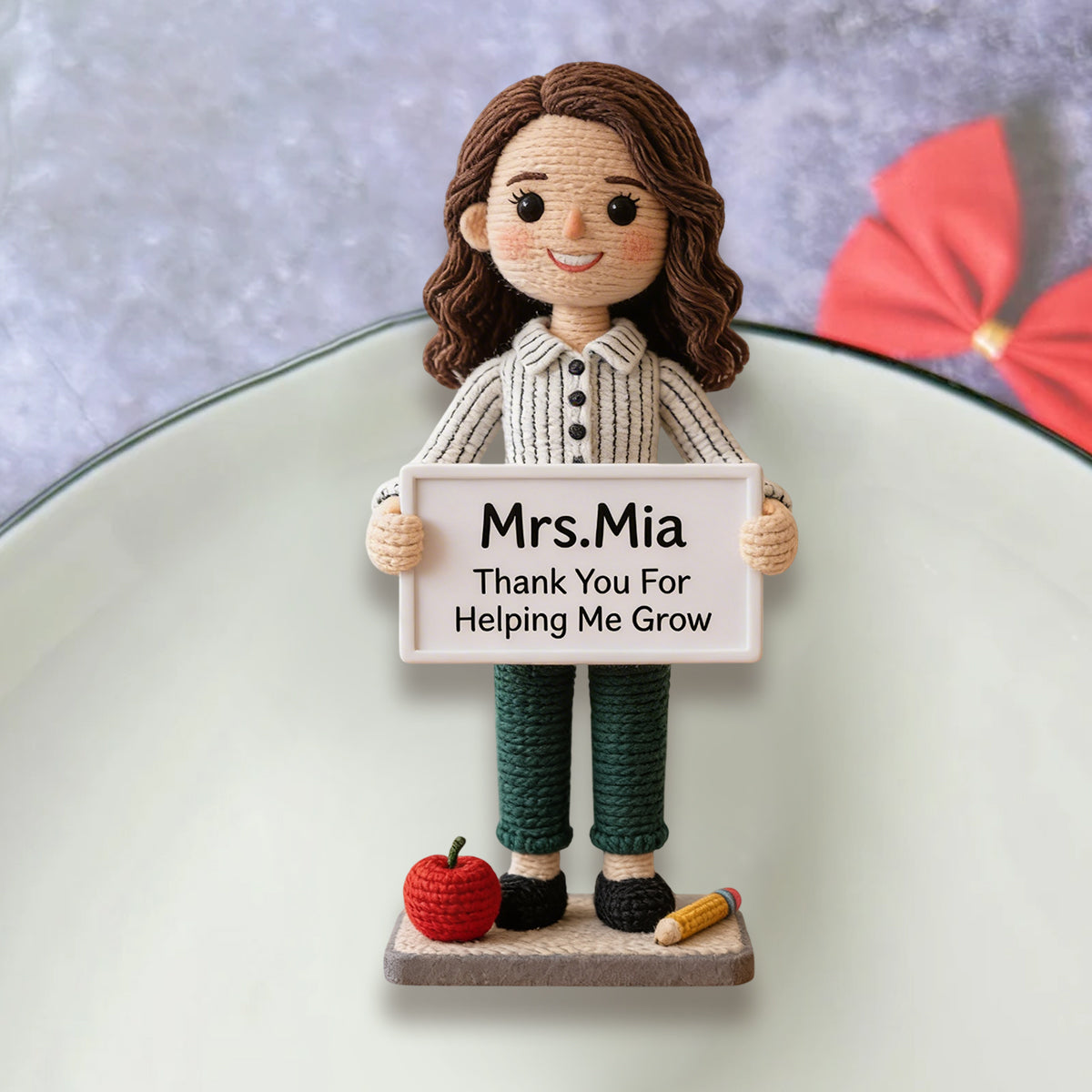 Thank You For Helping Me Grow - Personalized Teacher Hand Knitted Figurine