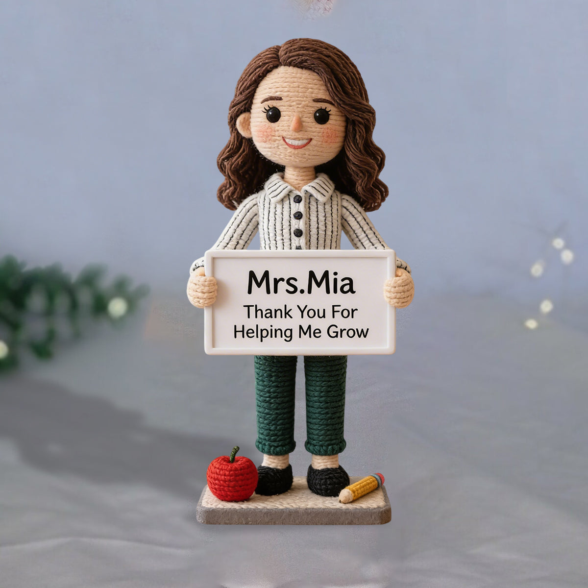 Thank You For Helping Me Grow - Personalized Teacher Hand Knitted Figurine
