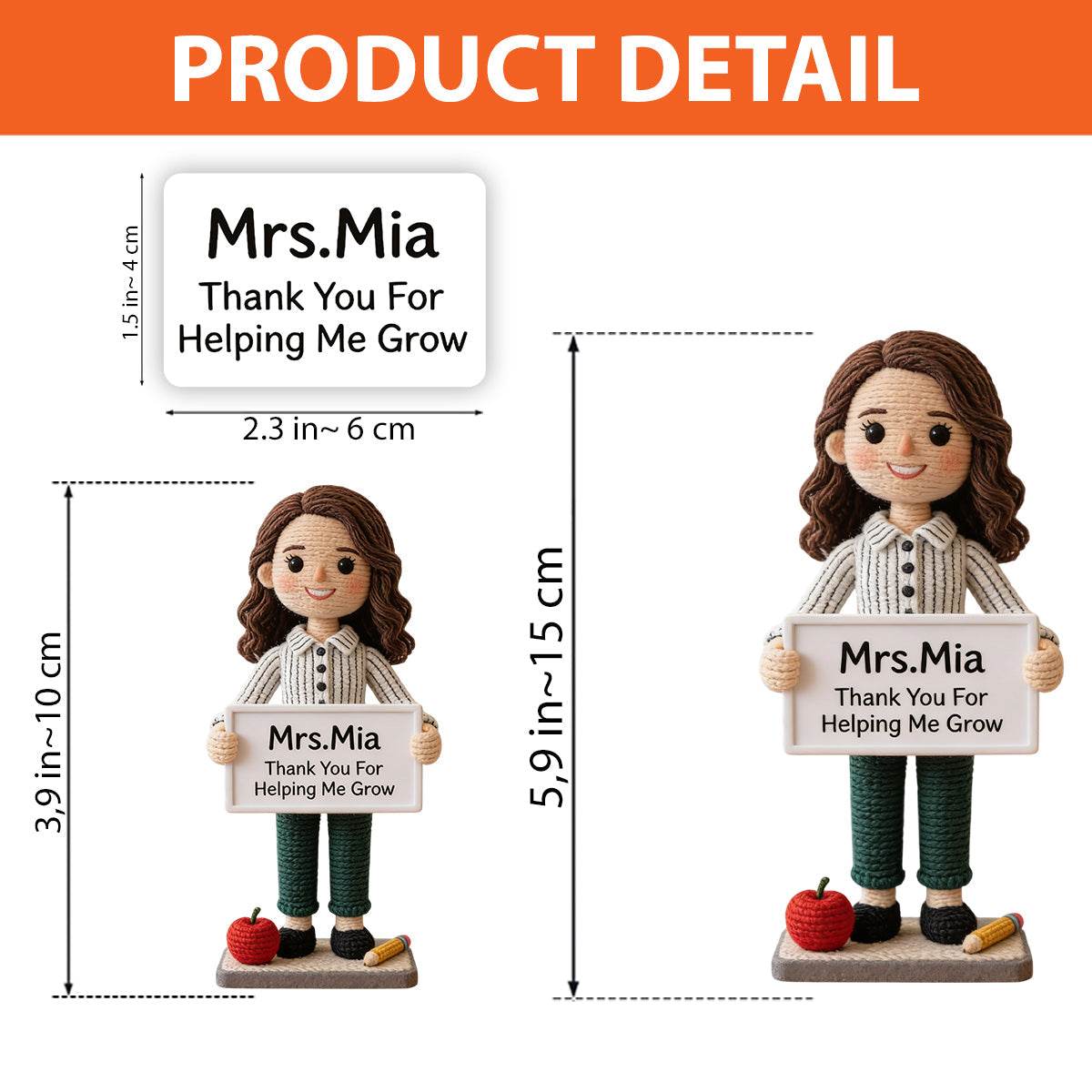 Thank You For Helping Me Grow - Personalized Teacher Hand Knitted Figurine