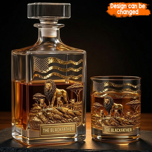 The Black Lion Dad - Personalized African American Whiskey Decanter Set