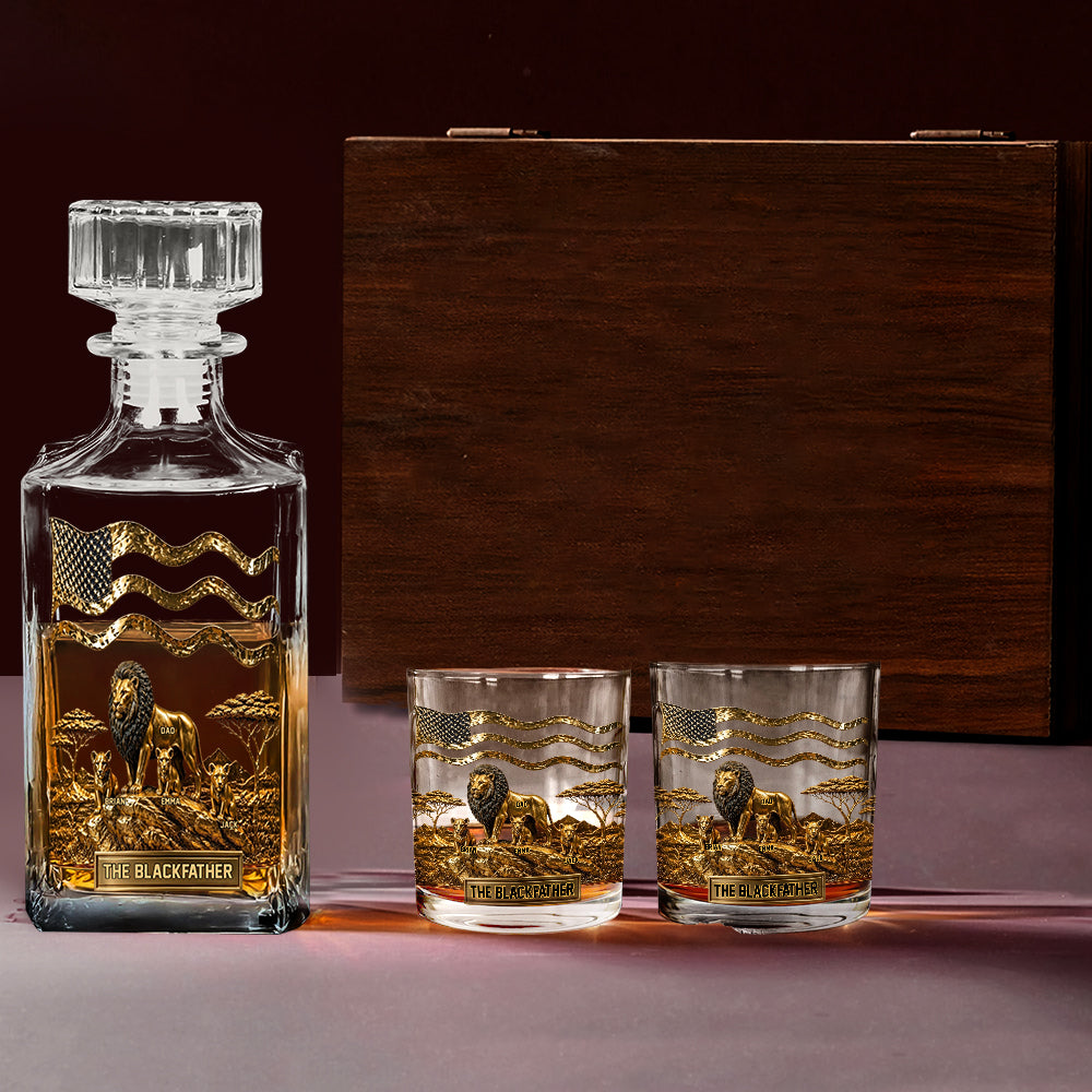 The Black Lion Dad - Personalized African American Whiskey Decanter Set