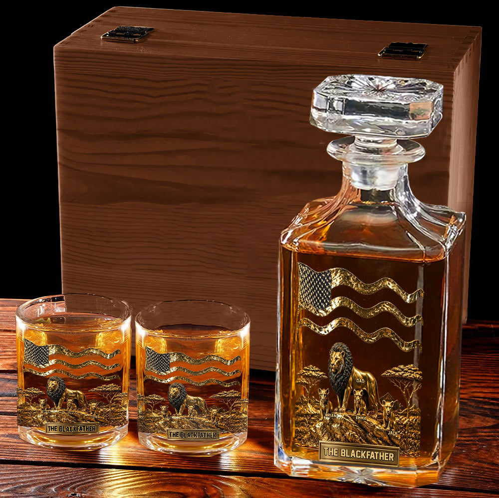 The Black Lion Dad - Personalized African American Whiskey Decanter Set