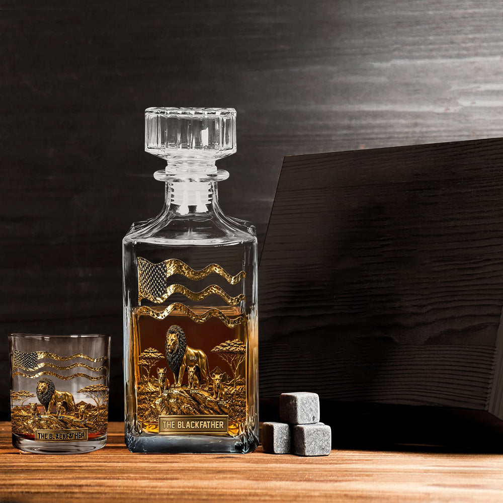 The Black Lion Dad - Personalized African American Whiskey Decanter Set