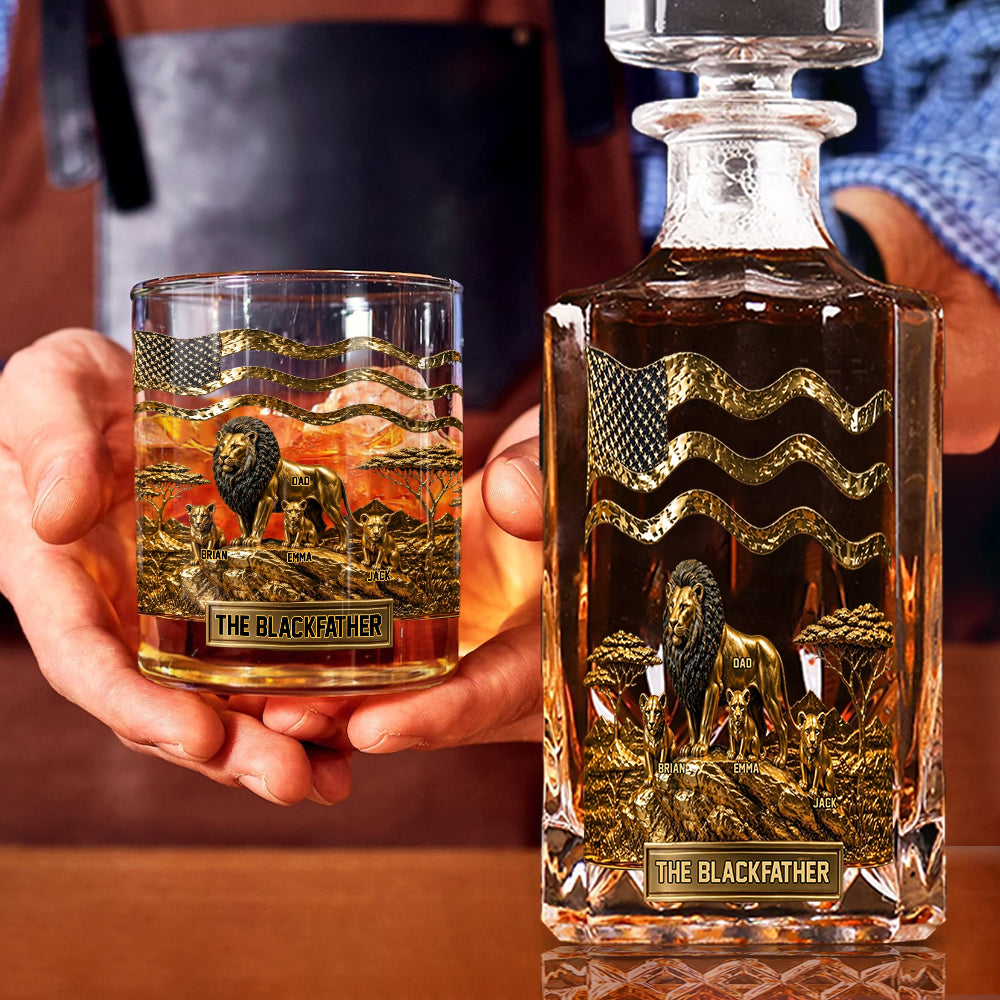 The Black Lion Dad - Personalized African American Whiskey Decanter Set