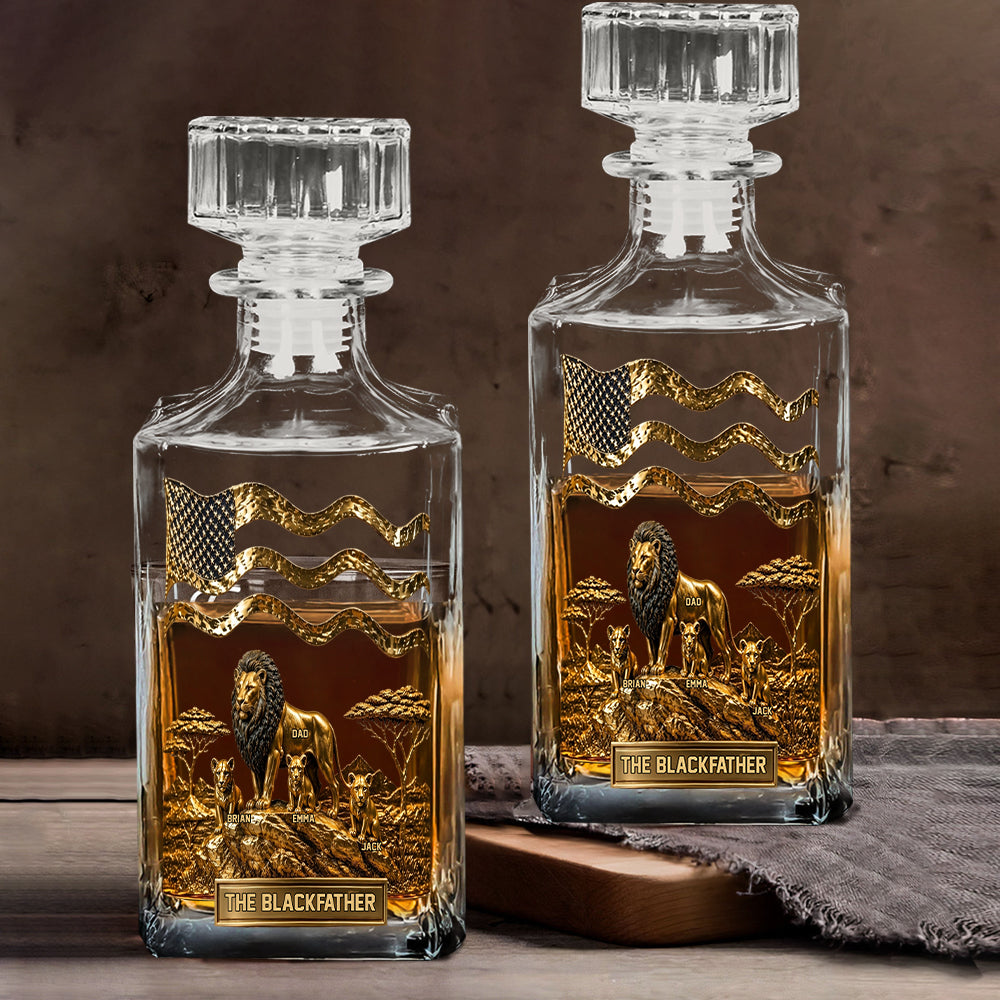 The Black Lion Dad - Personalized African American Whiskey Decanter Set