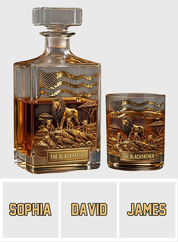 The Black Lion Dad - Personalized African American Whiskey Decanter Set