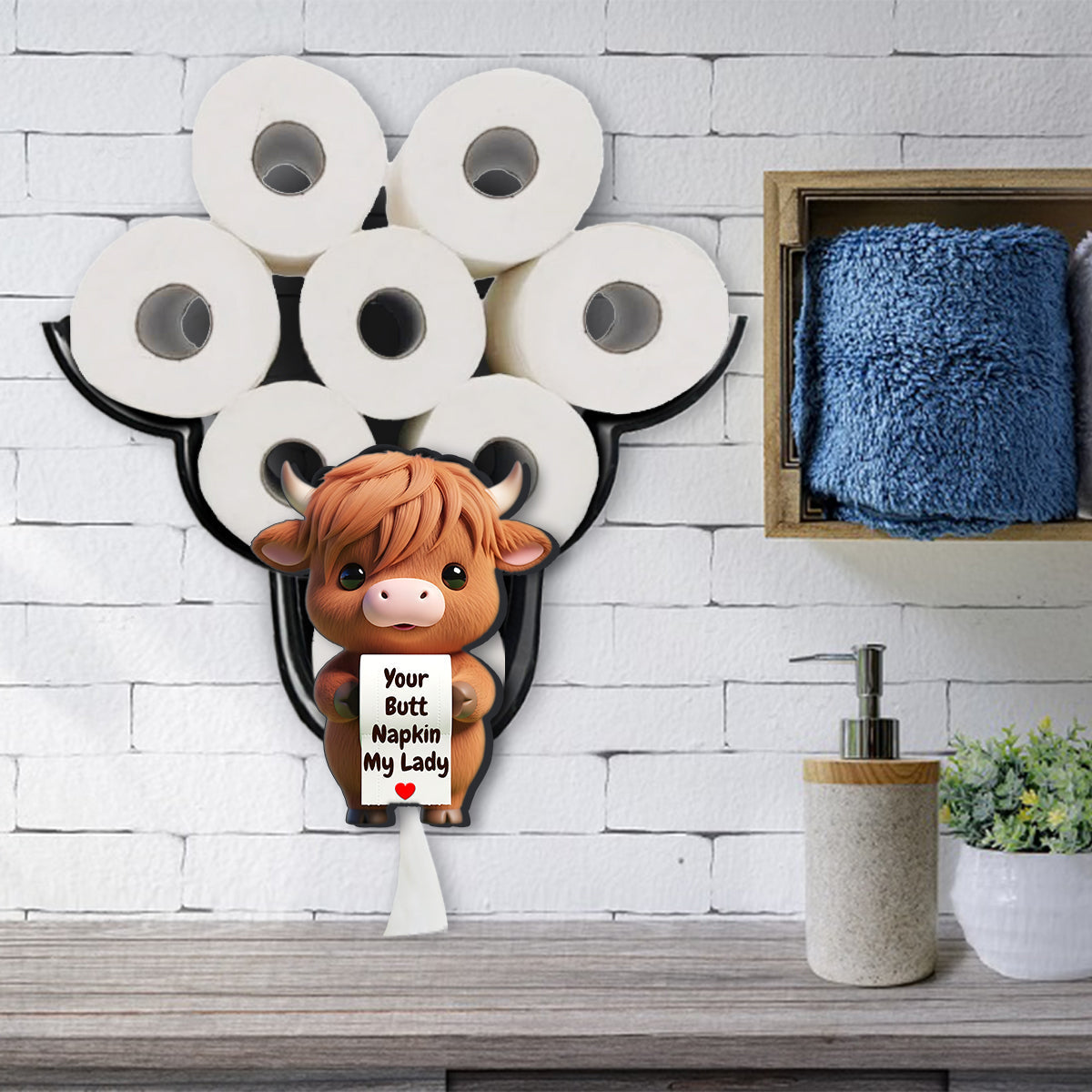 Your Napkin My Lord, Funny Cow - Personalized Highland Cow Toilet Paper Holder Rack