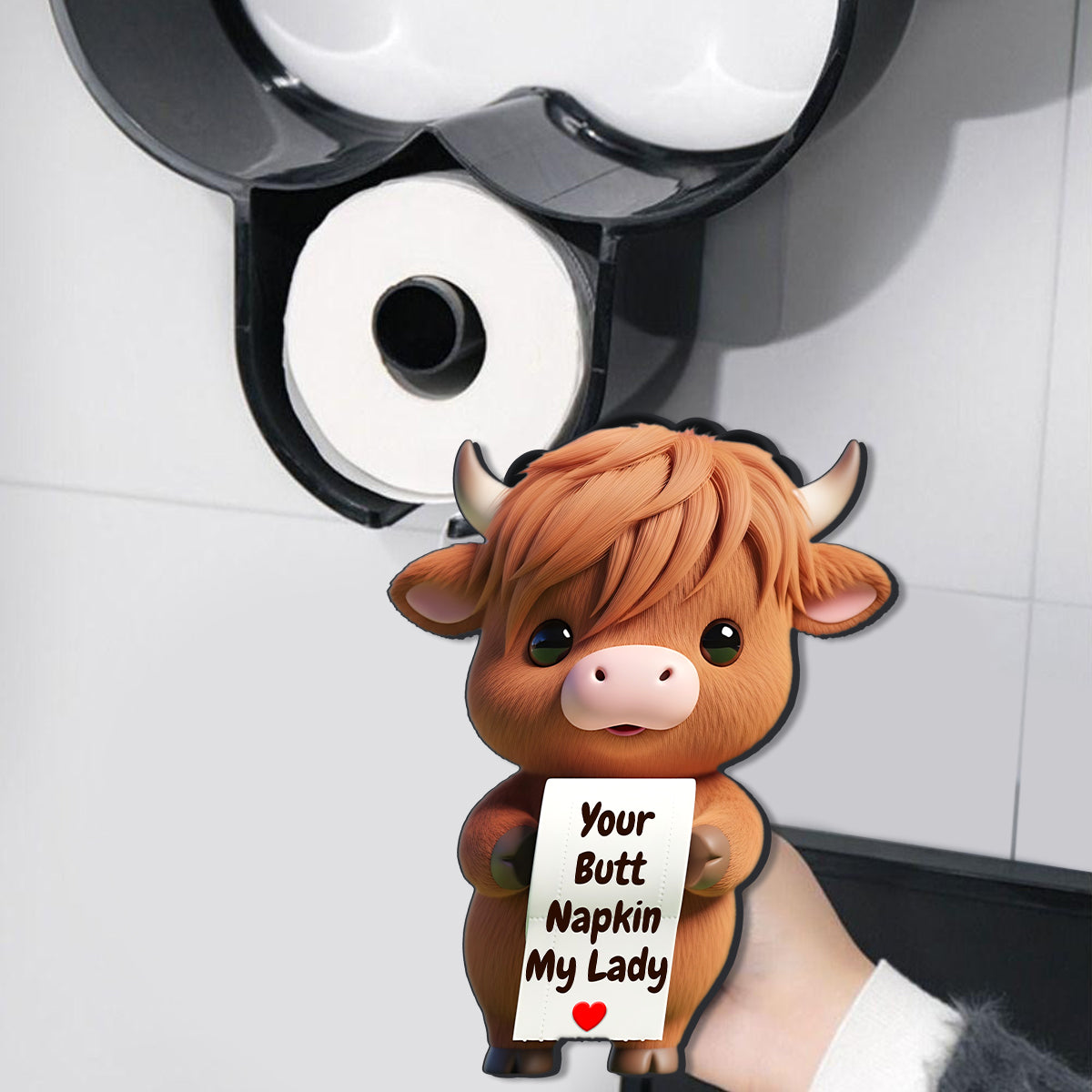 Your Napkin My Lord, Funny Cow - Personalized Highland Cow Toilet Paper Holder Rack