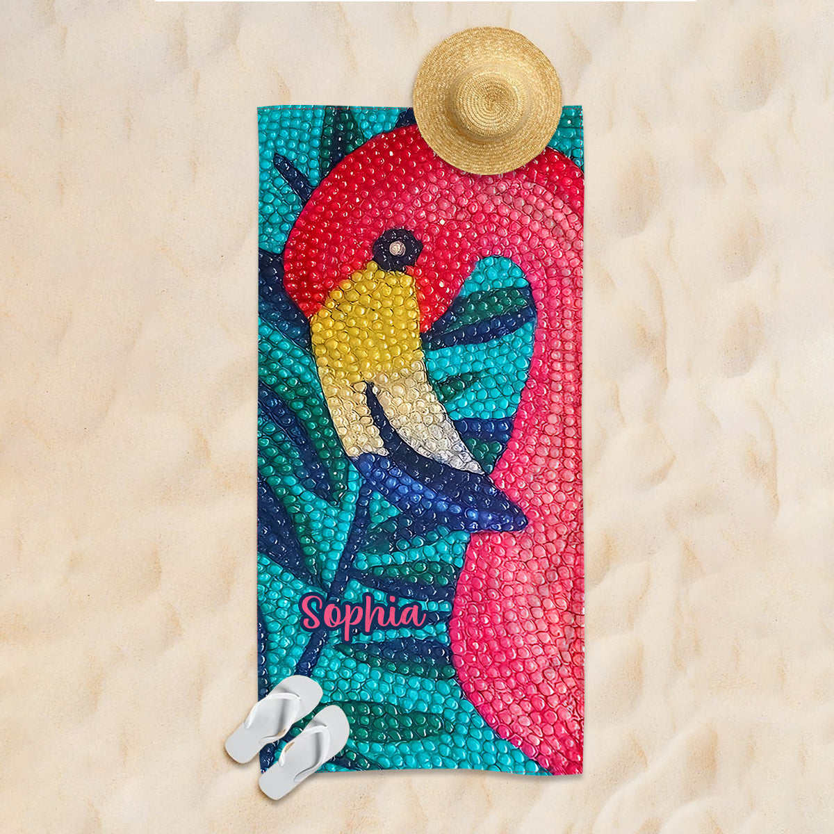 Rhinestone Flamingo – Stand Out on the Sand - Personalized Flamingo Quick-dry Beach Towel/ Bath Towel