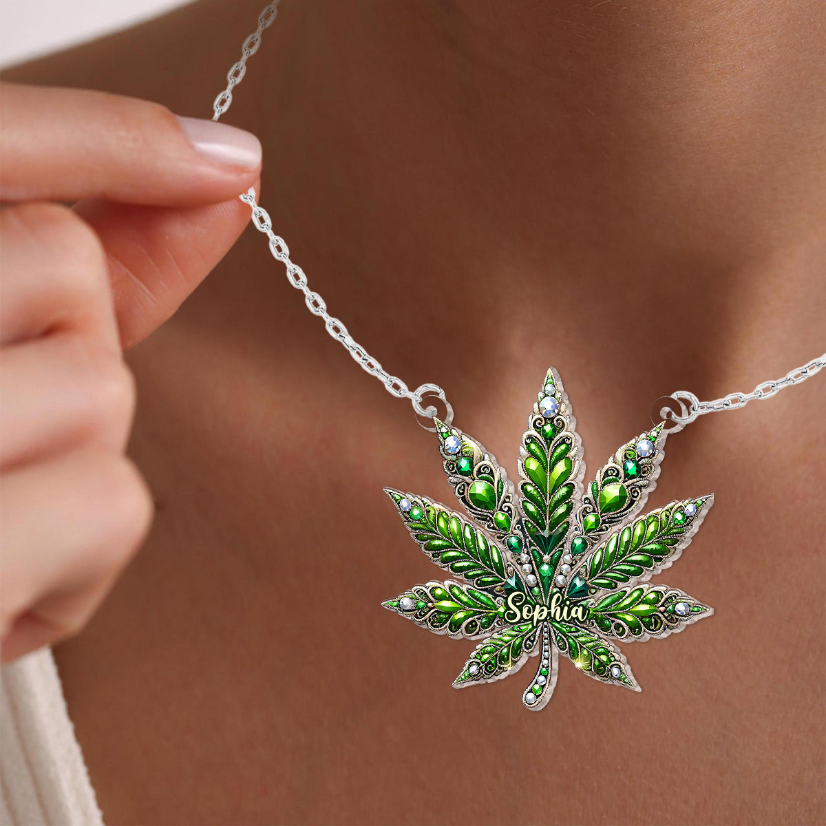 Stunning Leaf - Personalized Weed Custom Shaped Pendant Necklace