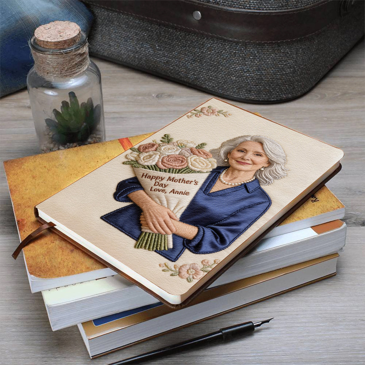 Mother's Day Flower Hug - Personalized Mother Leather Journal