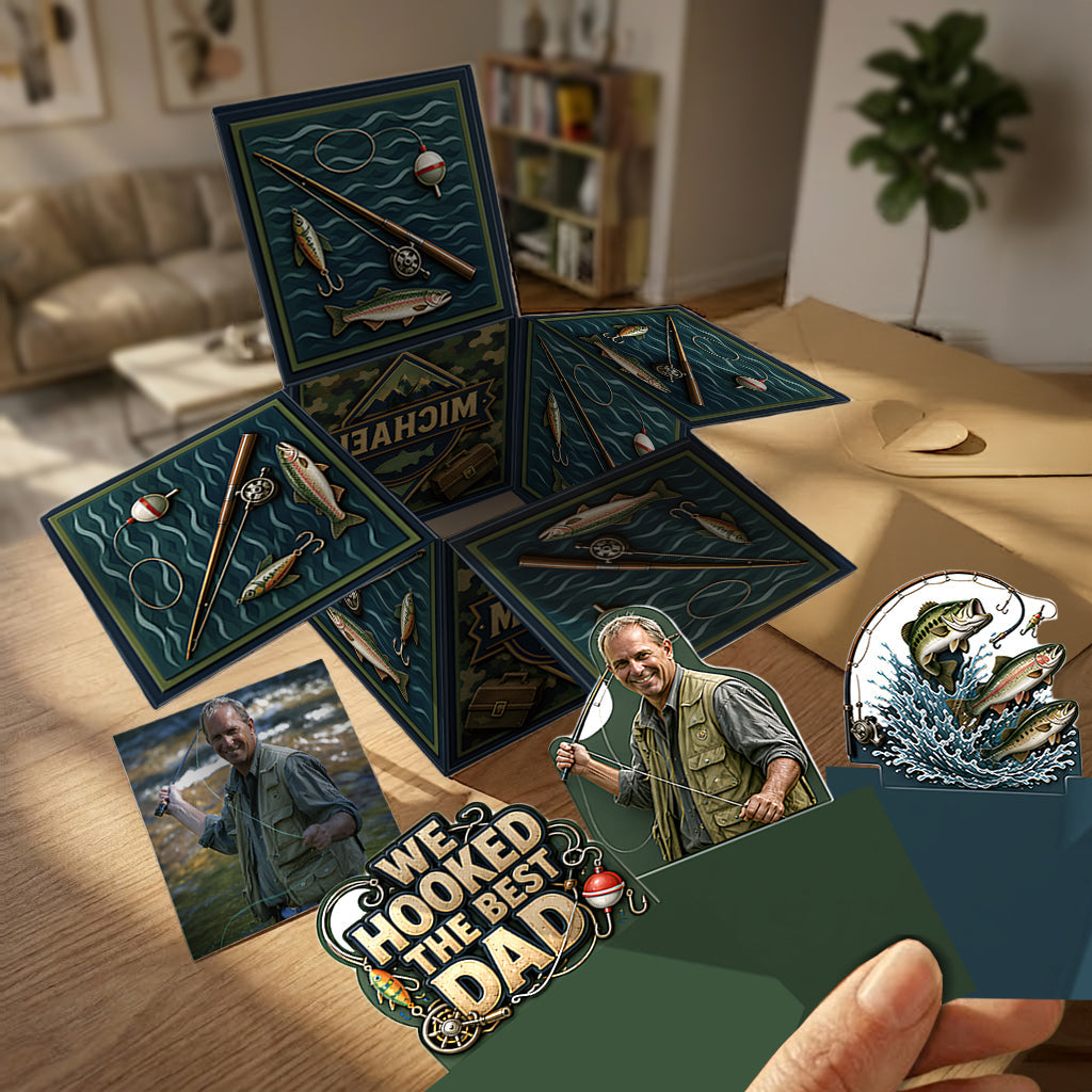 We Hooked The Best Dad - Personalized Father Pop Up Box Card