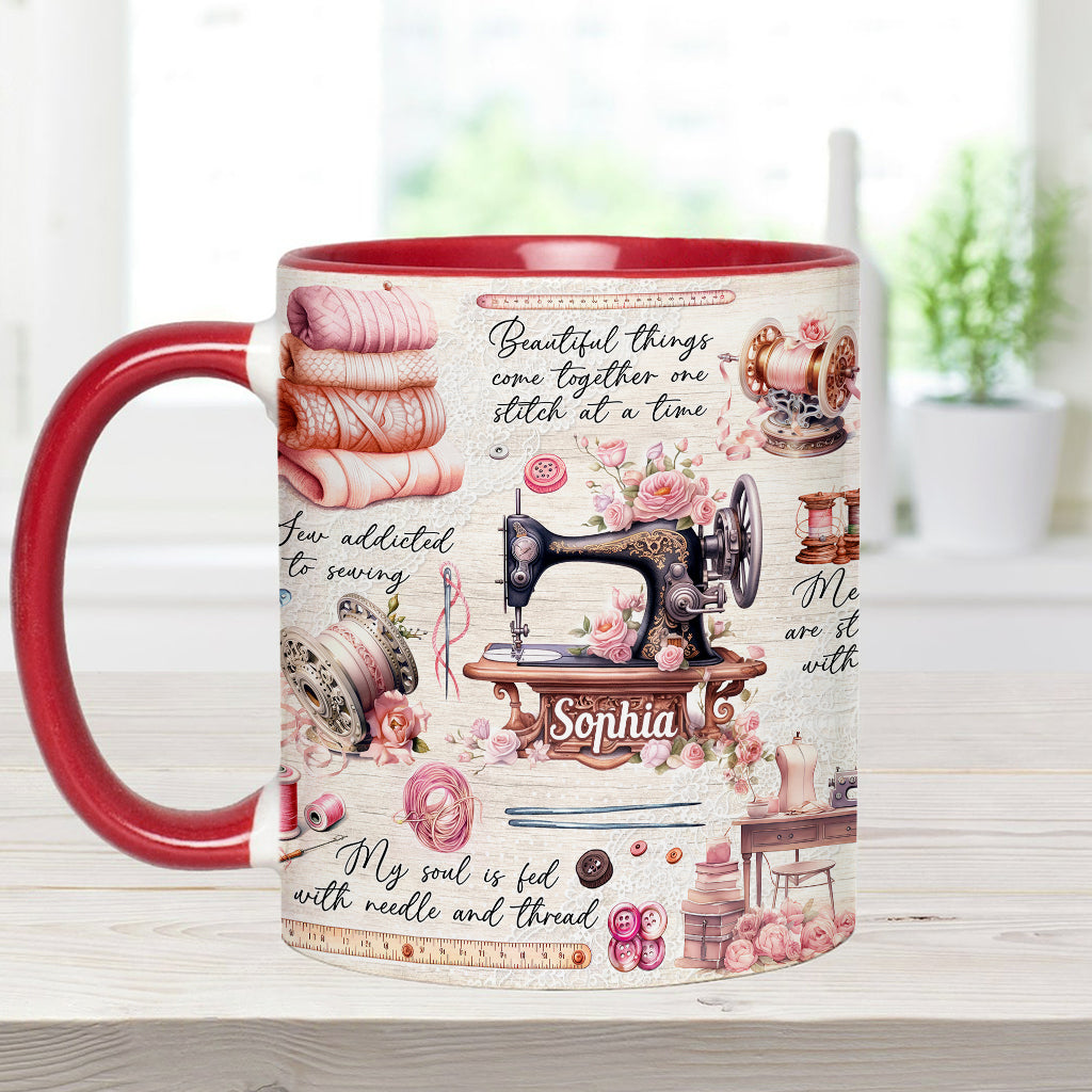Sew Addicted To Sewing - Personalized Sewing Accent Mug