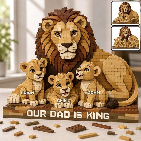 Our Dad Is King Lion - Personalized Father Shaped Building Blocks
