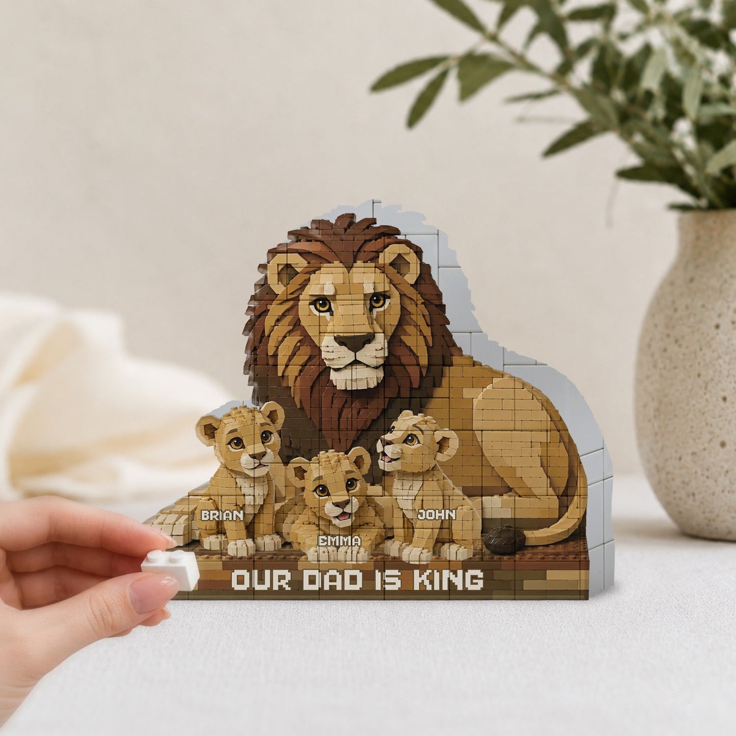 Our Dad Is King Lion - Personalized Father Shaped Building Blocks