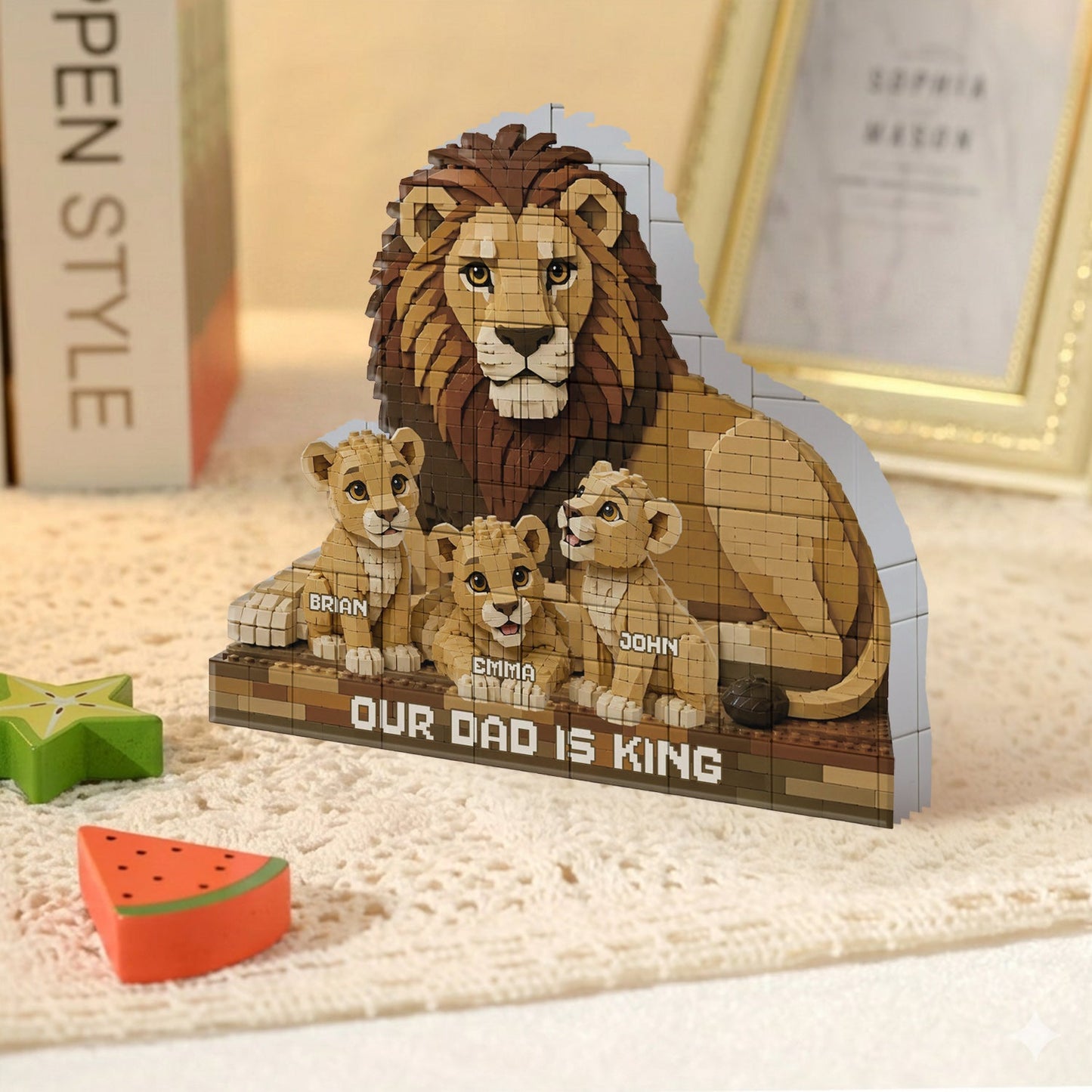 Our Dad Is King Lion - Personalized Father Shaped Building Blocks
