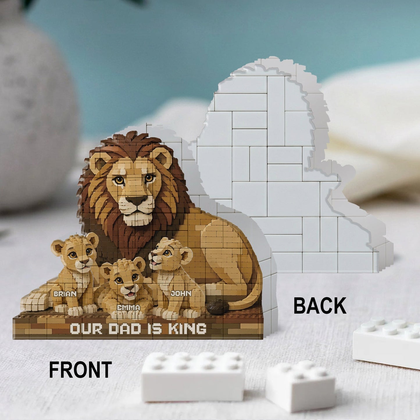 Our Dad Is King Lion - Personalized Father Shaped Building Blocks