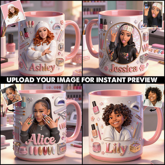 Love Nails Design, Gift for Girl - Personalized Nail Salon Set Accent Mug with Acrylic Stirrers