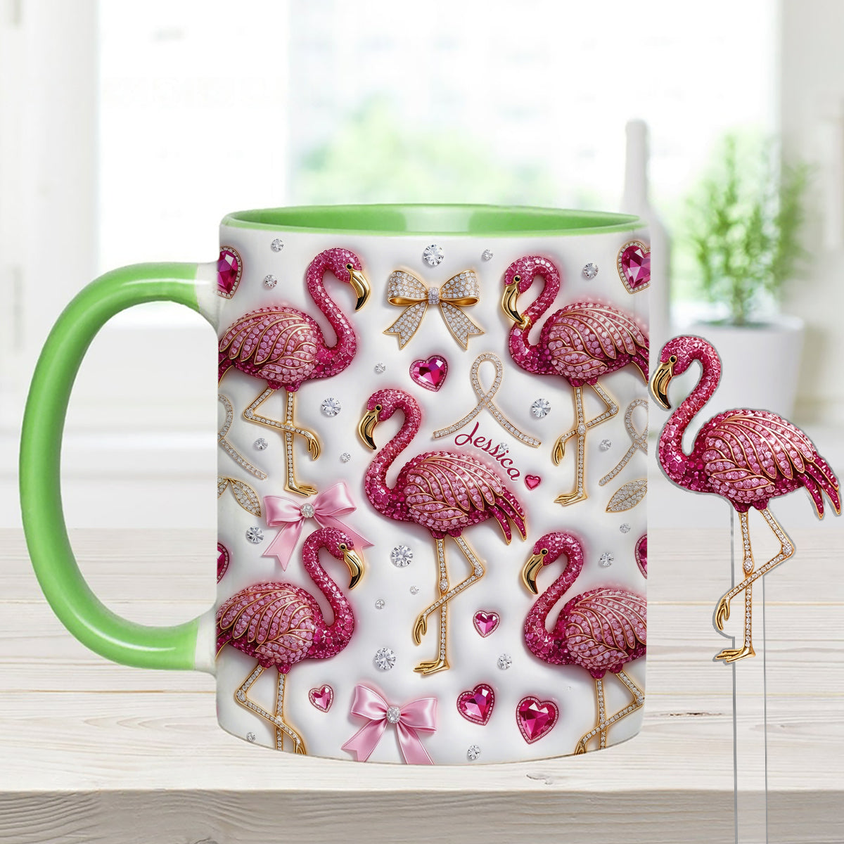 Love Flamingo - Personalized Flamingo Set Accent Mug with Acrylic Stirrers