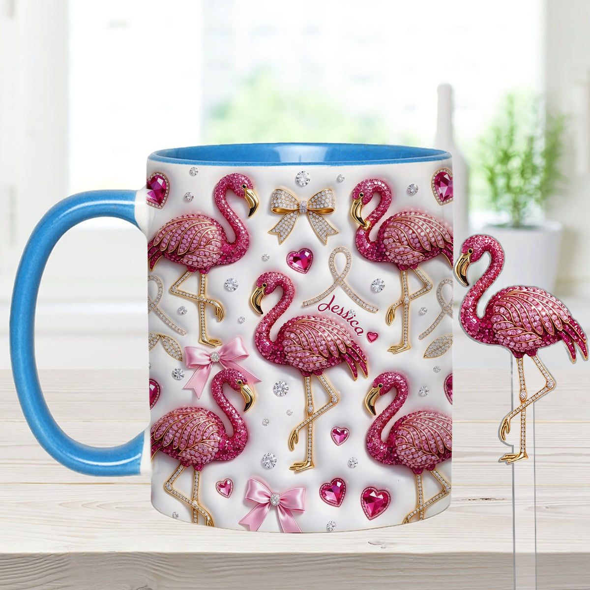 Love Flamingo - Personalized Flamingo Set Accent Mug with Acrylic Stirrers