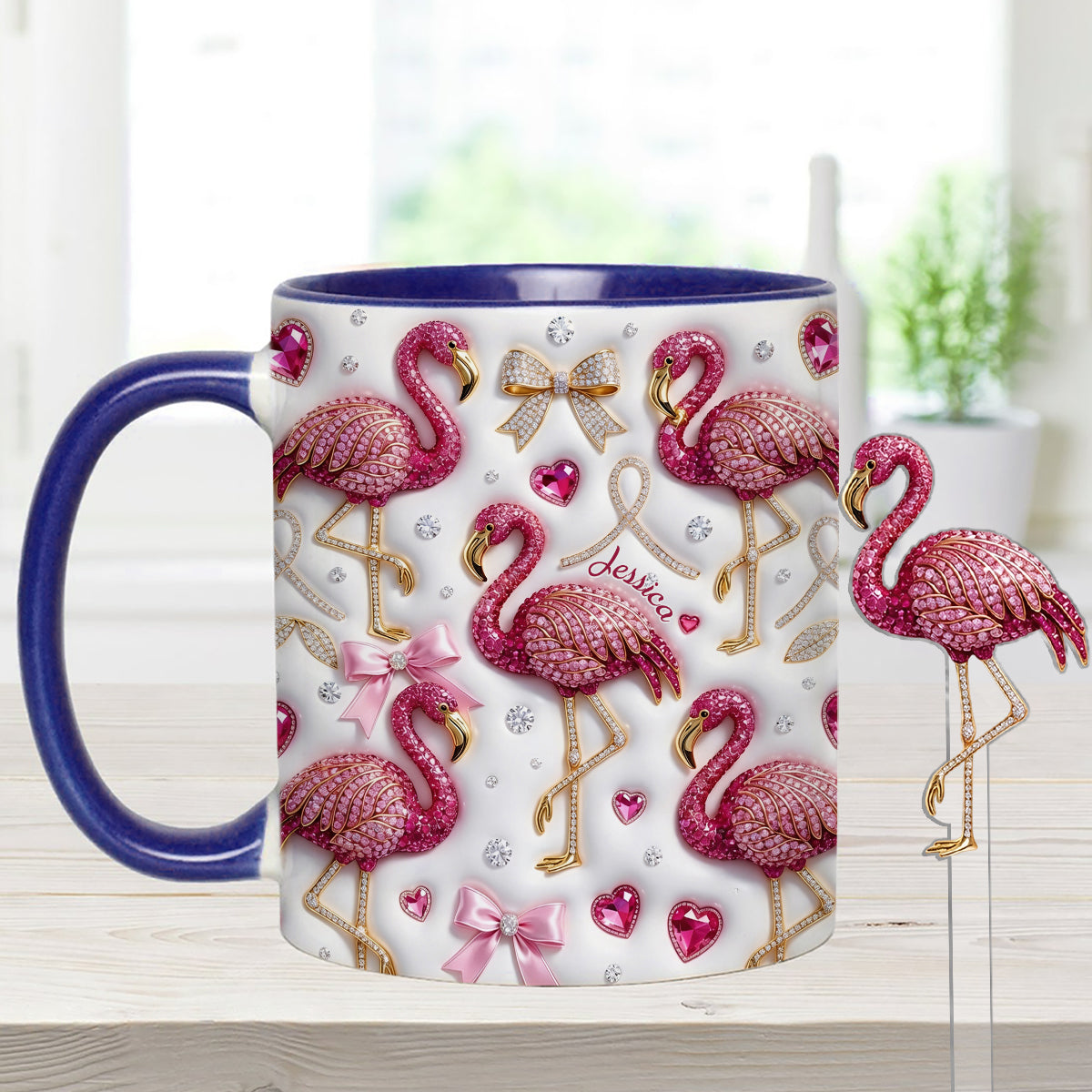 Love Flamingo - Personalized Flamingo Set Accent Mug with Acrylic Stirrers