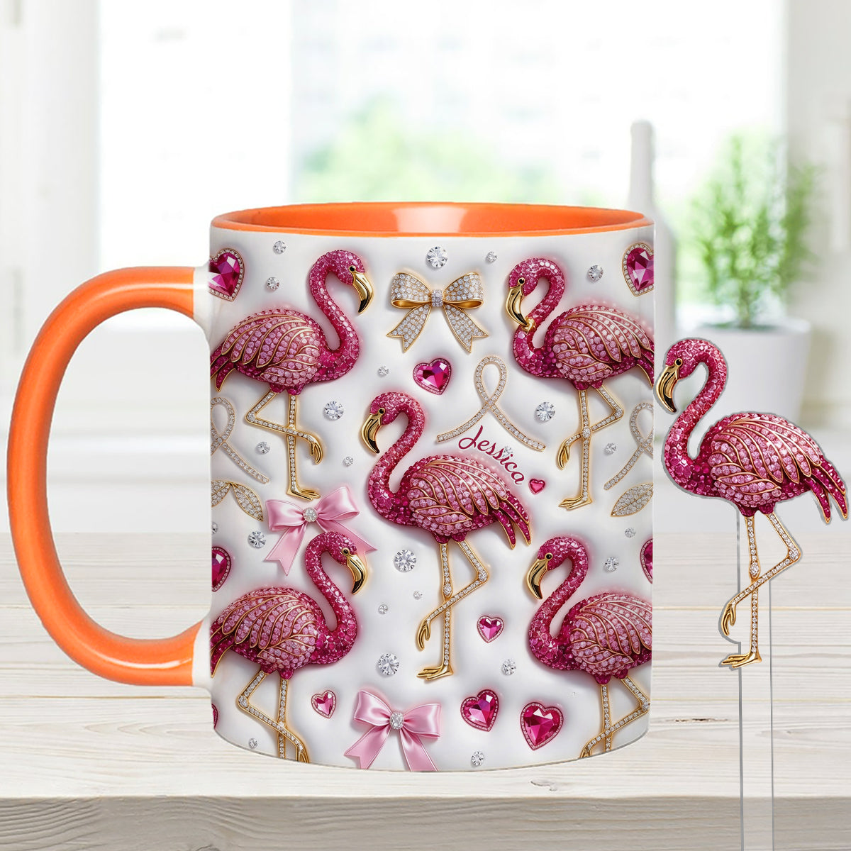 Love Flamingo - Personalized Flamingo Set Accent Mug with Acrylic Stirrers
