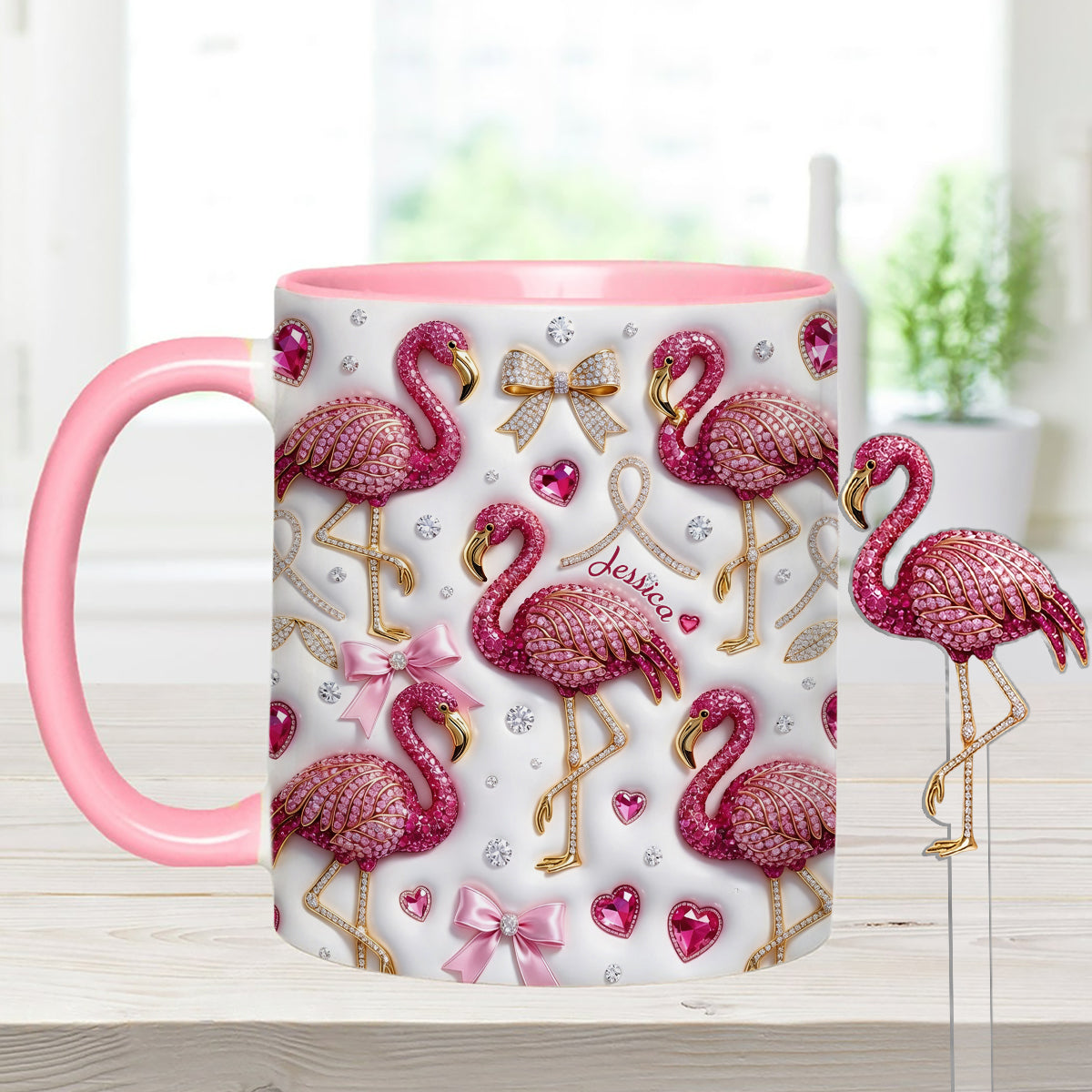 Love Flamingo - Personalized Flamingo Set Accent Mug with Acrylic Stirrers