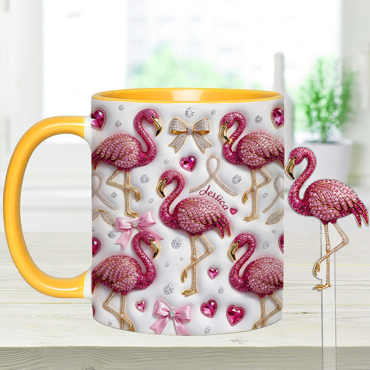 Love Flamingo - Personalized Flamingo Set Accent Mug with Acrylic Stirrers