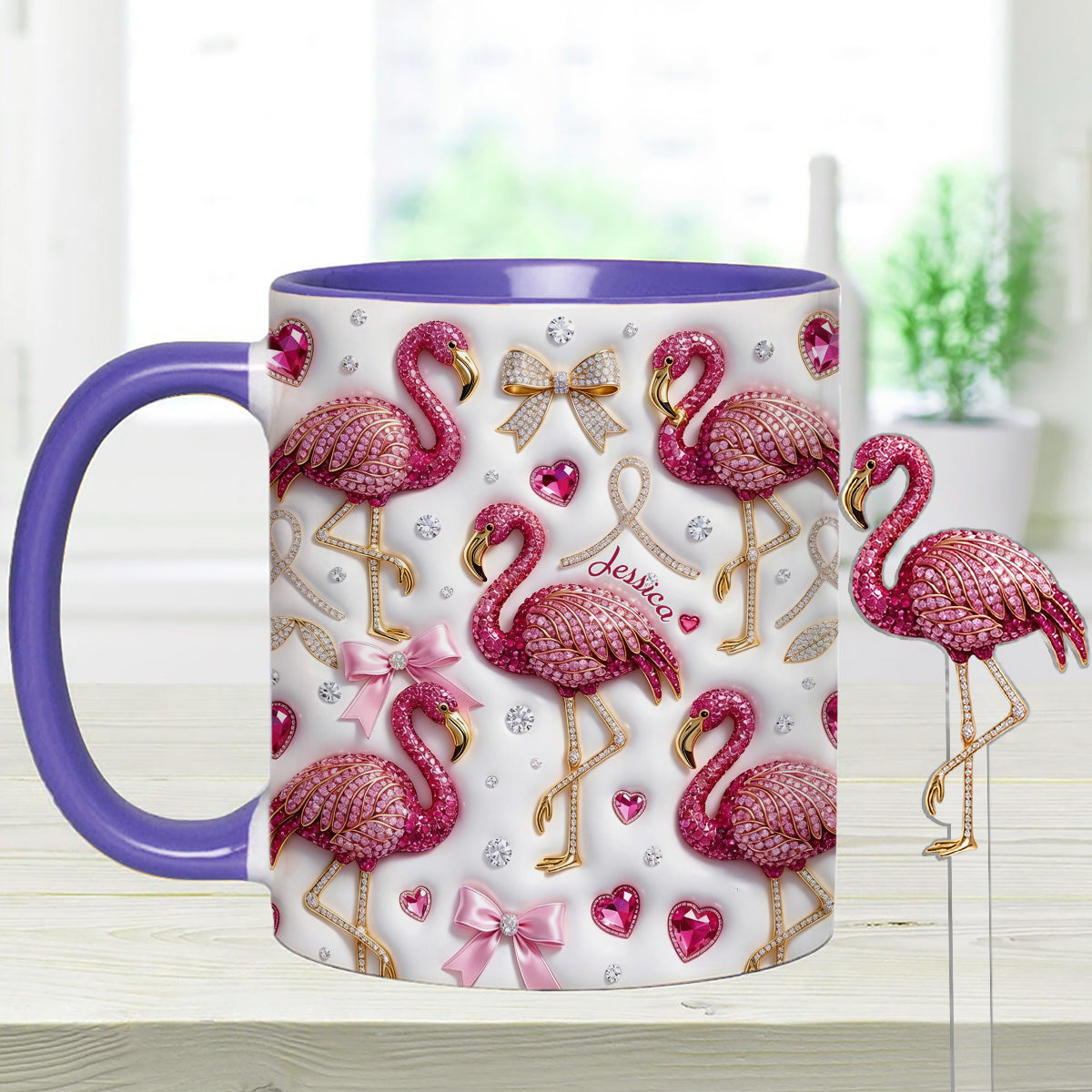Love Flamingo - Personalized Flamingo Set Accent Mug with Acrylic Stirrers
