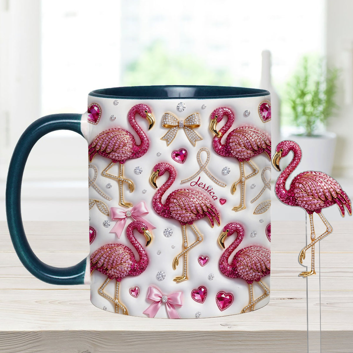 Love Flamingo - Personalized Flamingo Set Accent Mug with Acrylic Stirrers