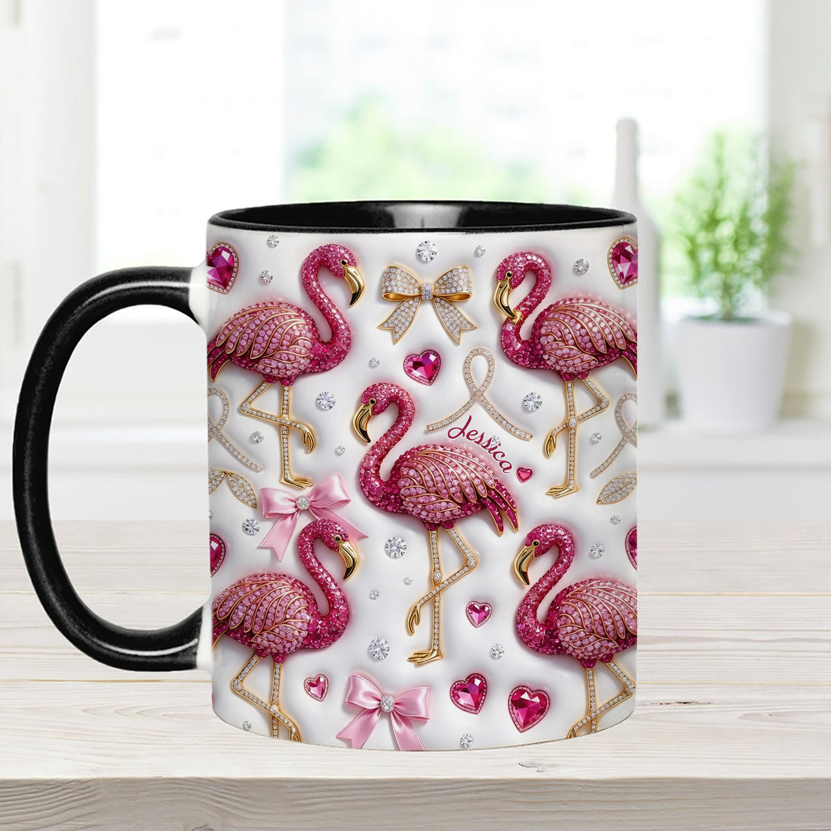 Love Flamingo - Personalized Flamingo Set Accent Mug with Acrylic Stirrers