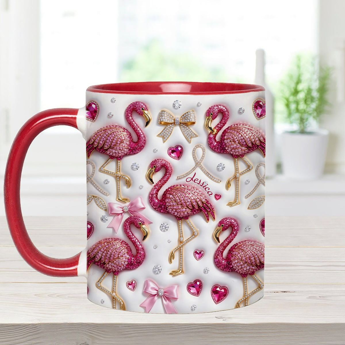 Love Flamingo - Personalized Flamingo Set Accent Mug with Acrylic Stirrers