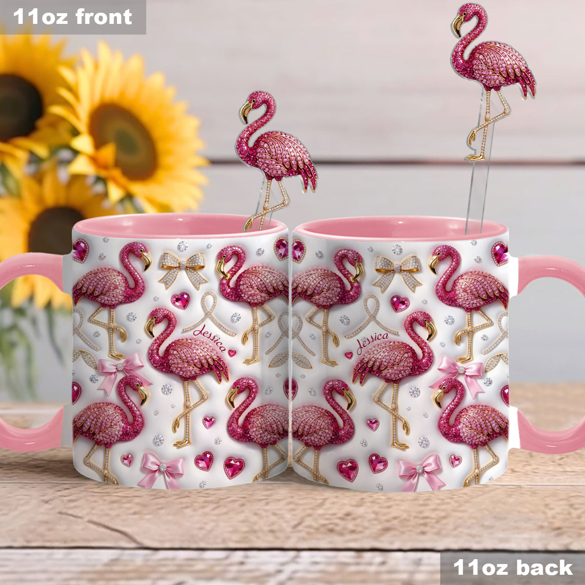 Love Flamingo - Personalized Flamingo Set Accent Mug with Acrylic Stirrers